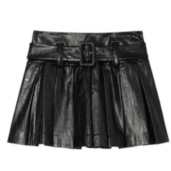 Ramy Brook Dresses & Skirts - Ramy Brook Black Pleated Faux Leather Mini Skirt with Belted Waist